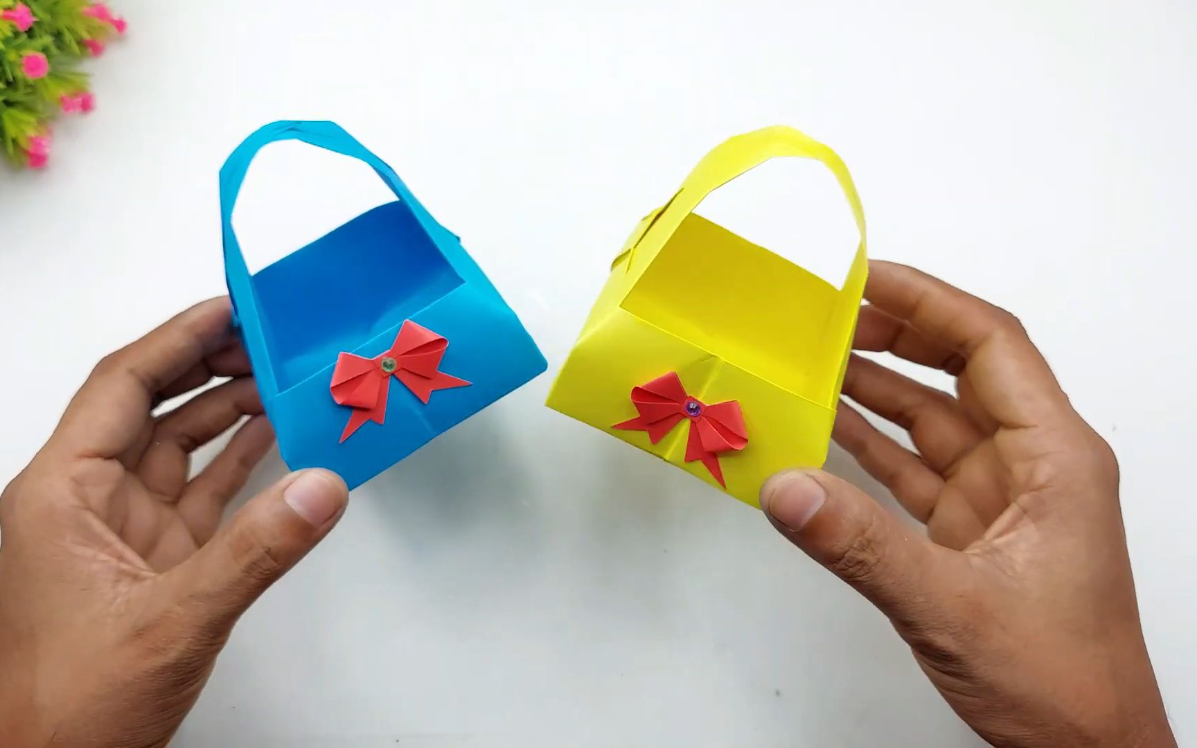 创意手工:精美的小花篮折纸,简单又有趣,看一遍就能学会