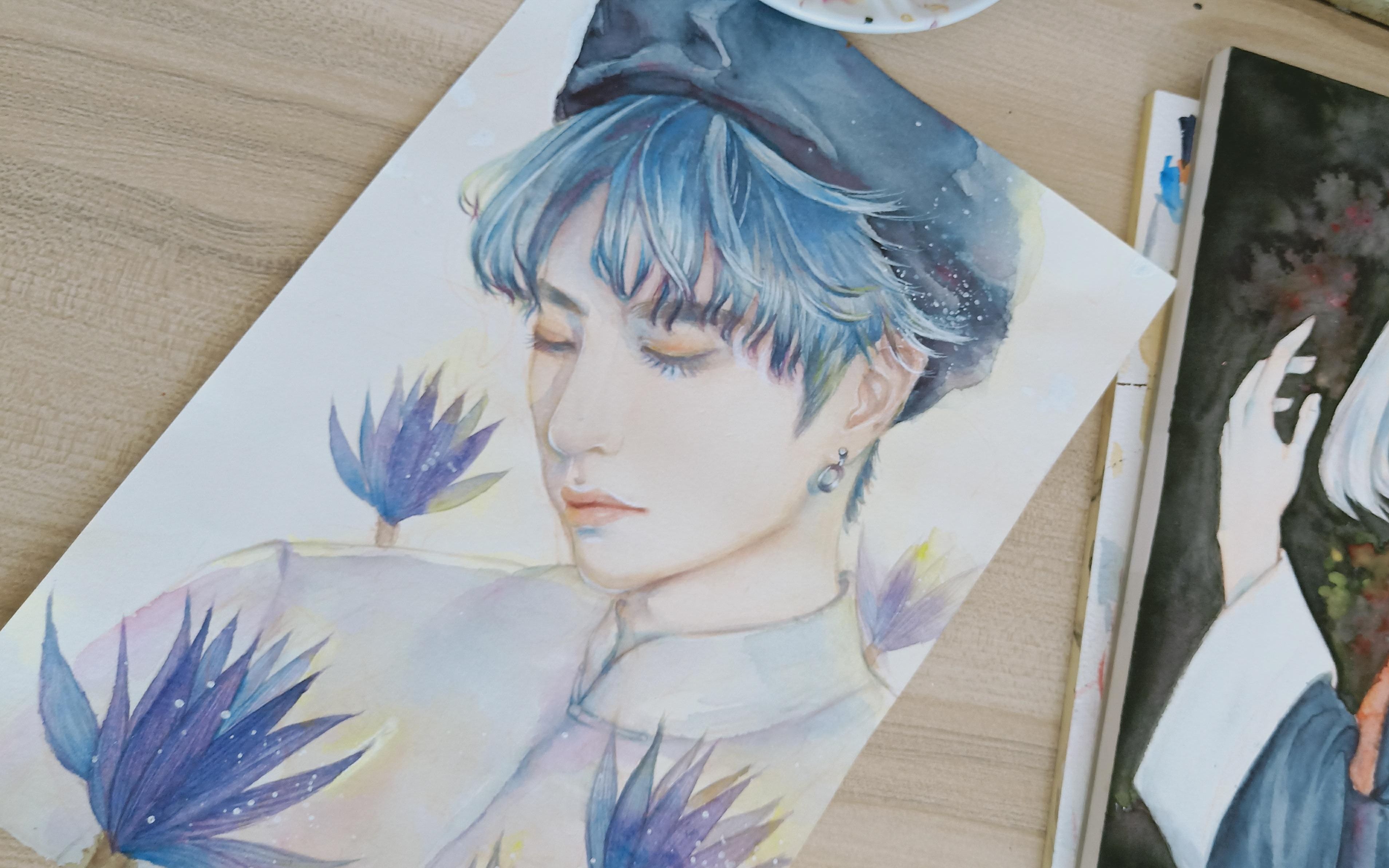 王一博 《莲之》----水彩手绘(头发)