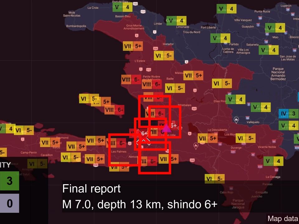 Shindo 7: 2010年1月12日海地大地震,矩震级7.0级,设想的紧急地震速报模拟,新版本01.哔哩哔哩bilibili