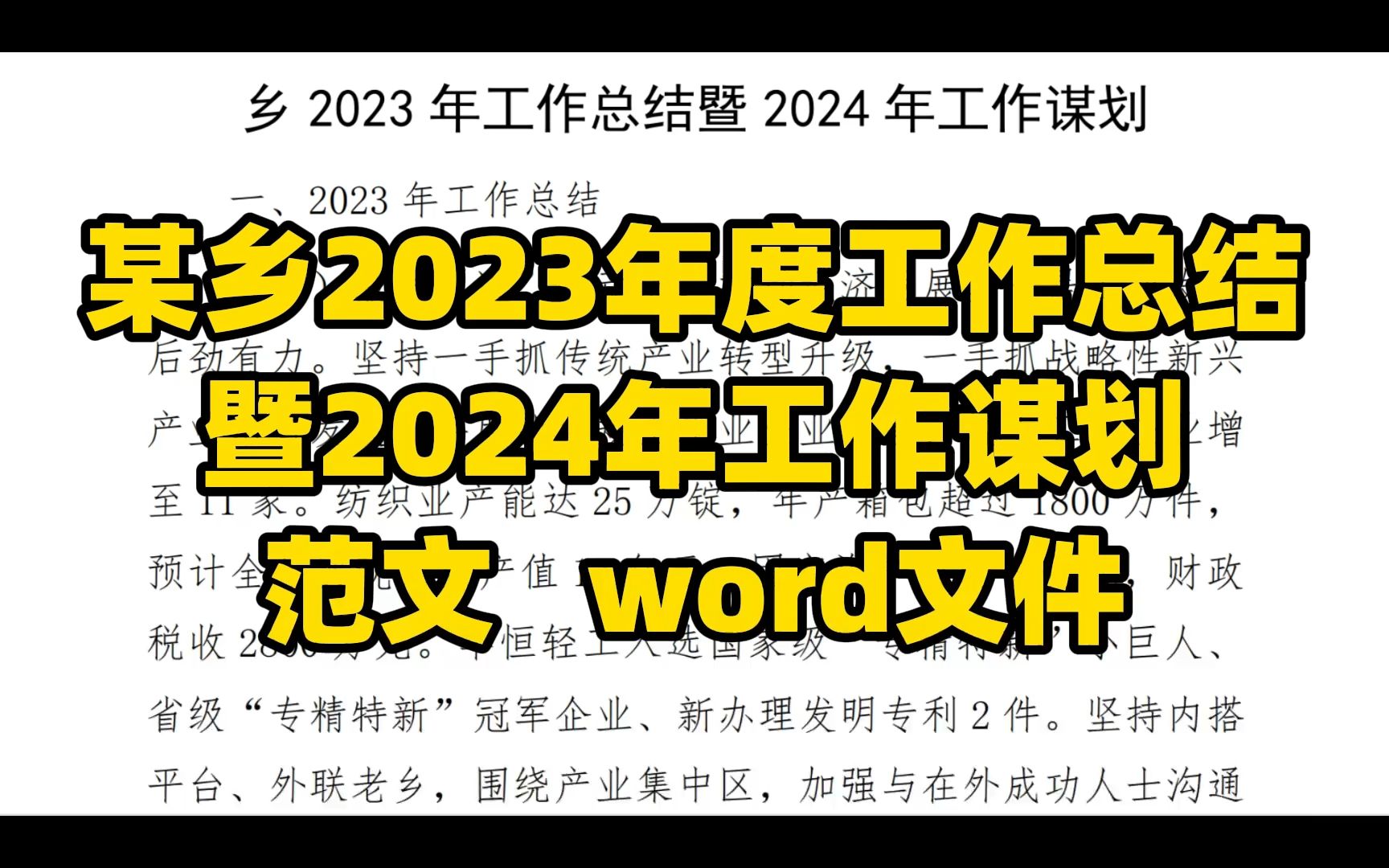 某乡2023年度工作总结 暨2024年工作谋划 范文 word文件哔哩哔哩bilibili