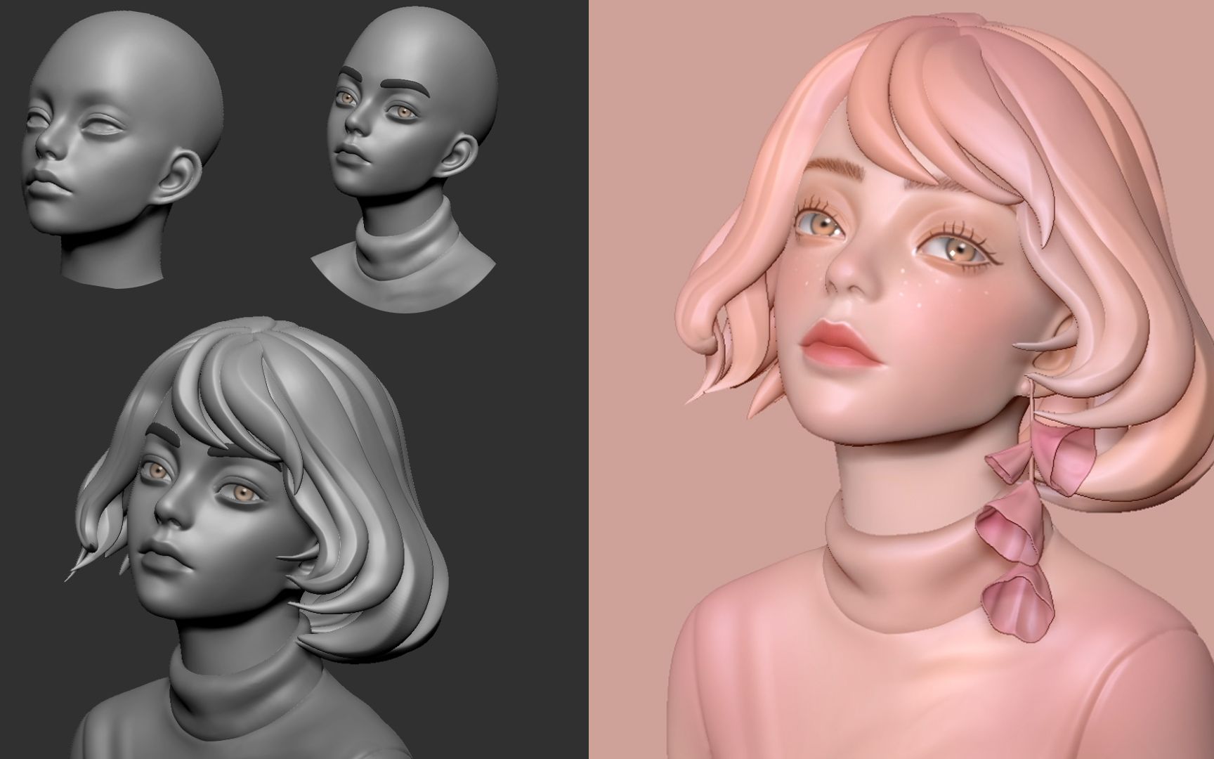 【3d建模】未成年需家长陪同观看,zbrush女性半身像雕刻讲解