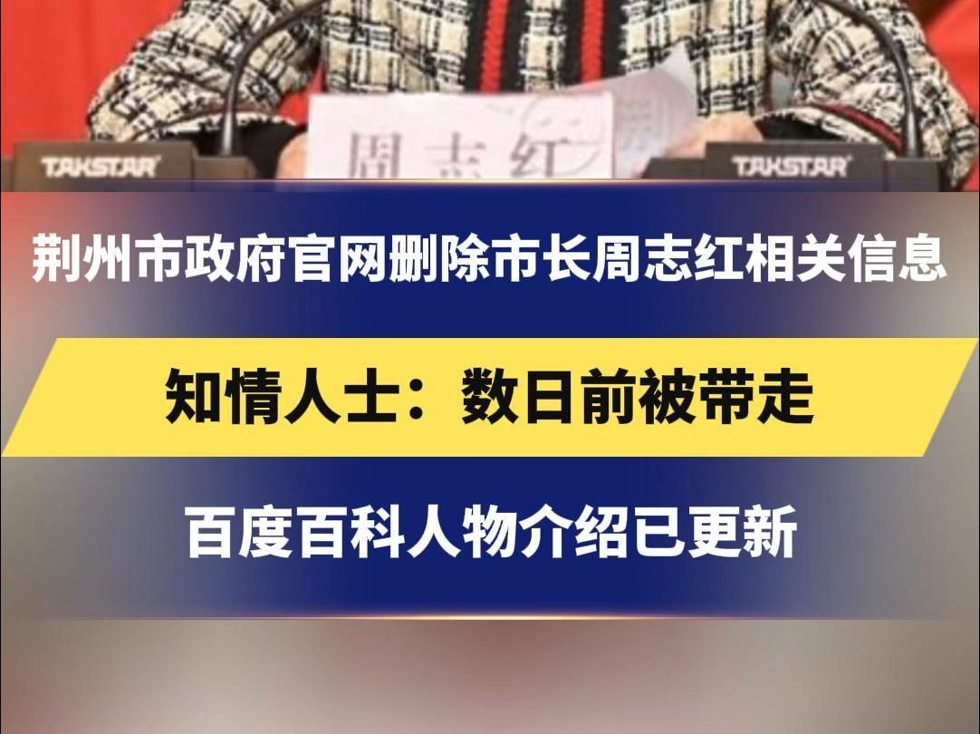 荆州市政府官网删除市长周志红相关信息 知情人士:数日前被带走 百度百科人物介绍已更新哔哩哔哩bilibili