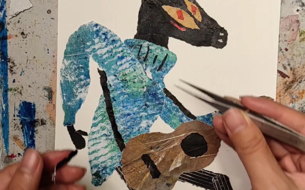 【手撕拼贴画‖骡子弹吉他】