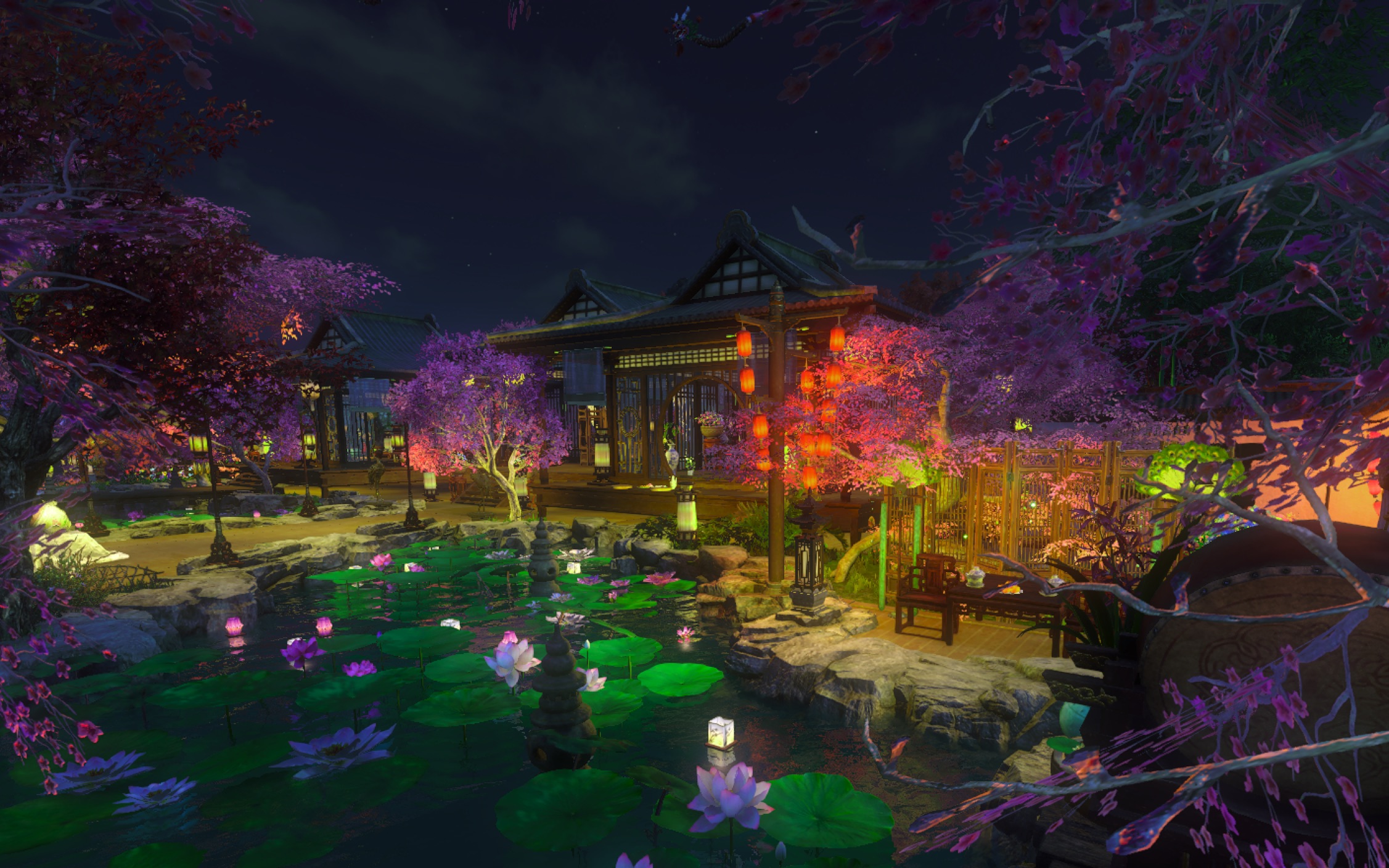 【逆水寒庄园】(更新白天)7级庄园画眉香榭——云樱岛的房子真是太