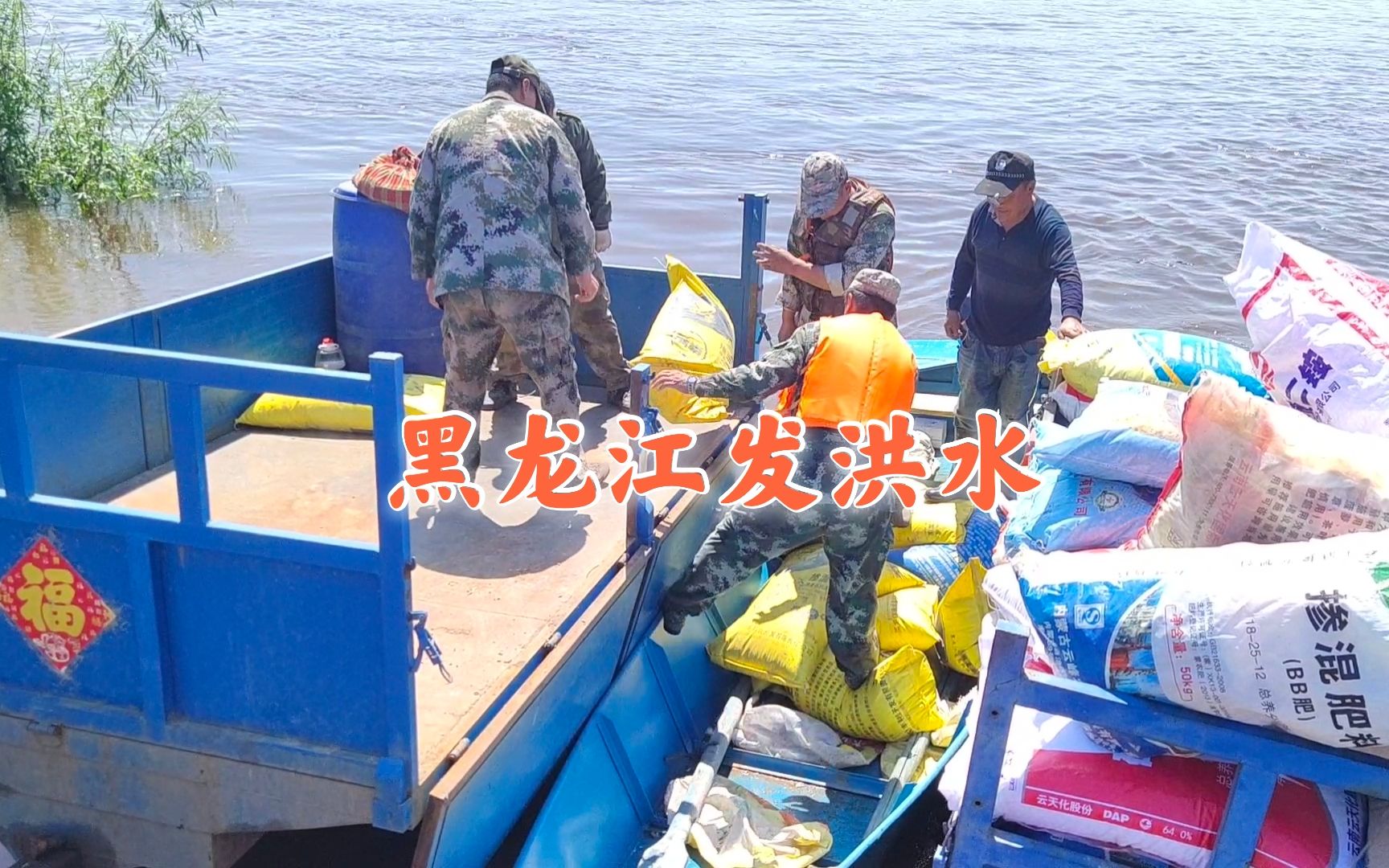 黑龙江洪水持续上涨,岛屿农田马上就全部淹没了,村民们抢运农资哔哩哔哩bilibili