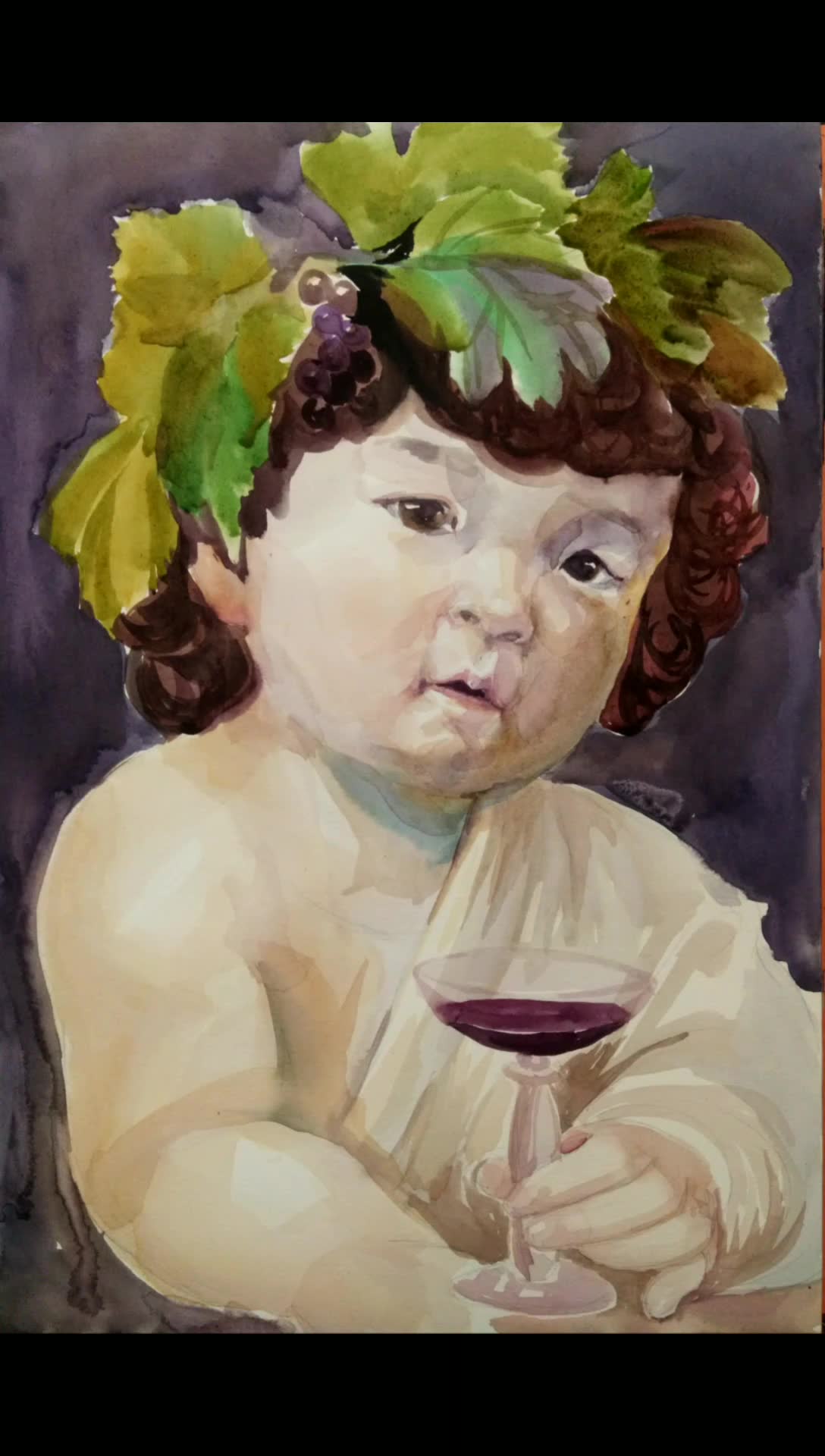 【创意水彩】1分钟速看《酒神》宝宝 | 卡拉瓦乔《酒神》osmosart x