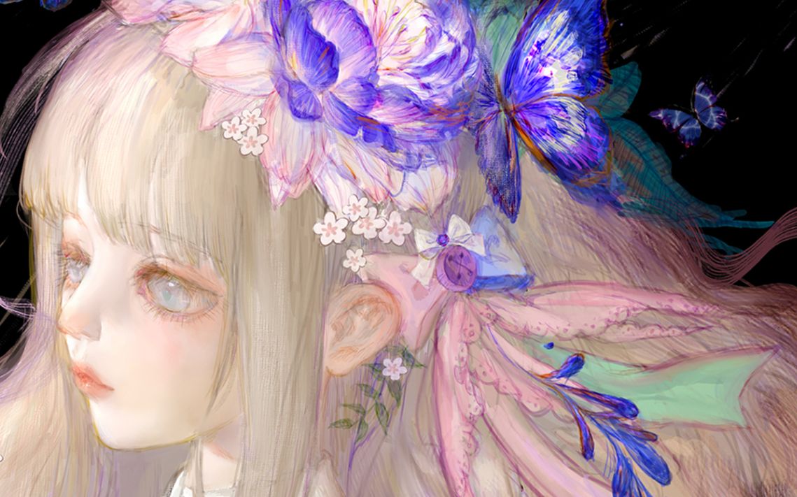 【板绘】Flowers and butterflies 半身插画约稿录屏全过程哔哩哔哩bilibili