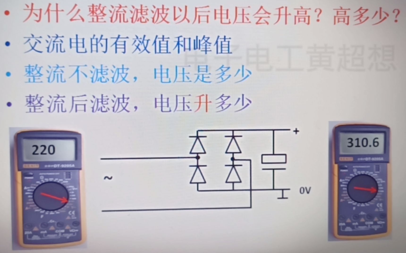 195为什么整流滤波后电压会上升?这和峰值电压有关哔哩哔哩bilibili