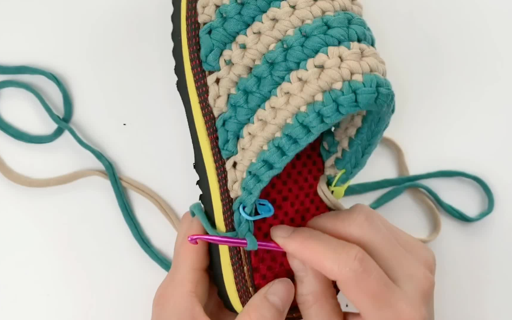 下集 布条线拖鞋编织教程