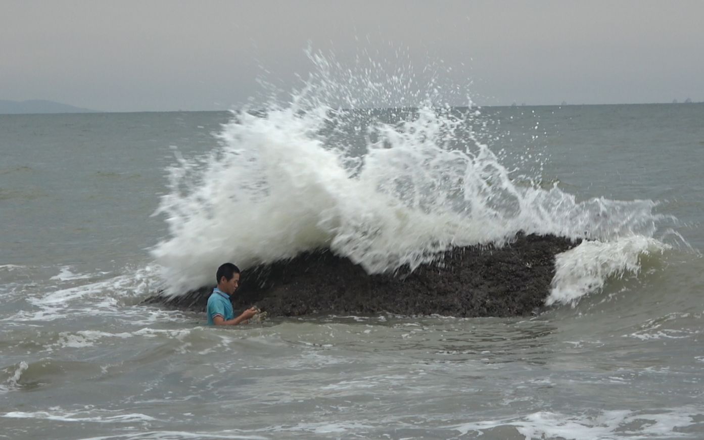 小池赶海遇大浪拍打几十遍都不惧却被打雷声吓跑回家要唱歌了