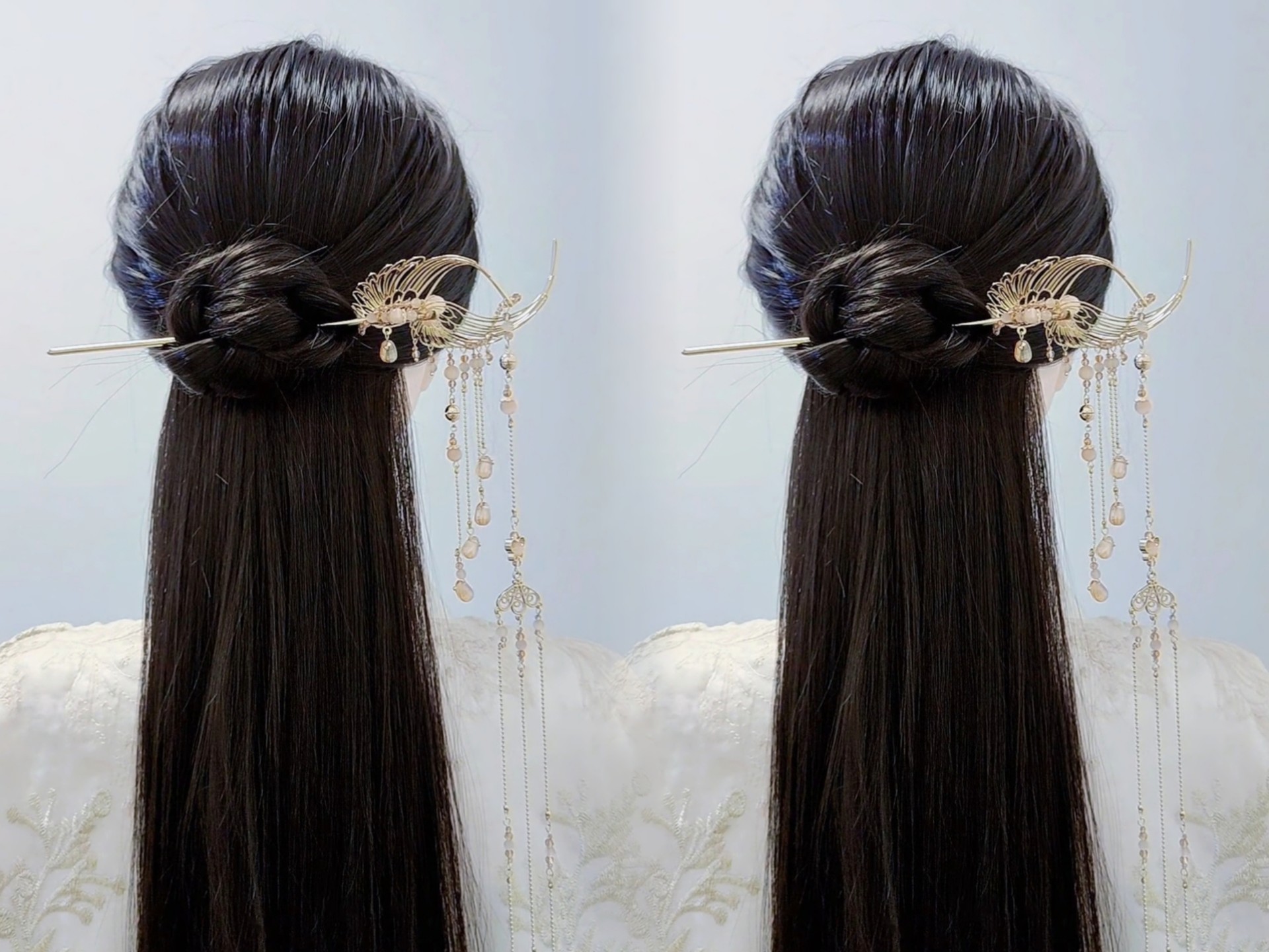 五一出游古风发型之超长流苏发簪教程