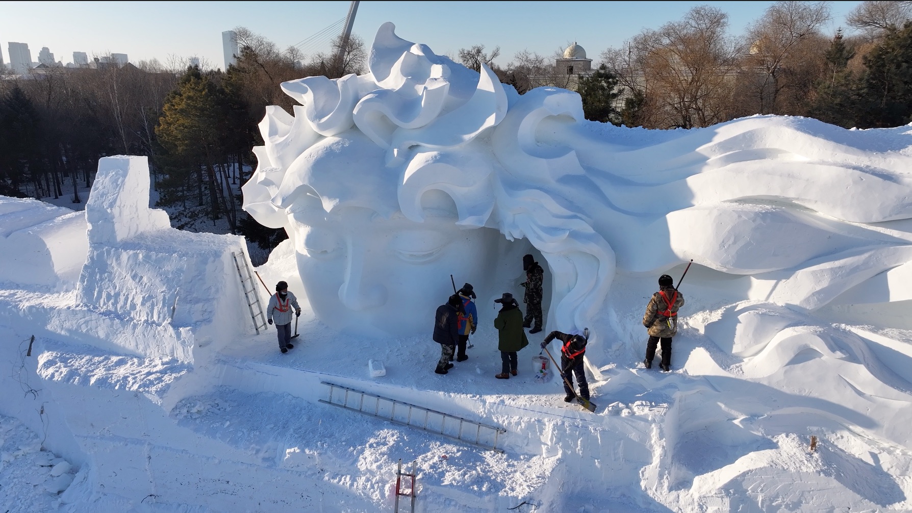 太阳岛雪博会建设进展实拍(12.15)哔哩哔哩bilibili