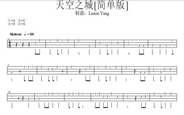 天空之城ukulele指弹谱图片