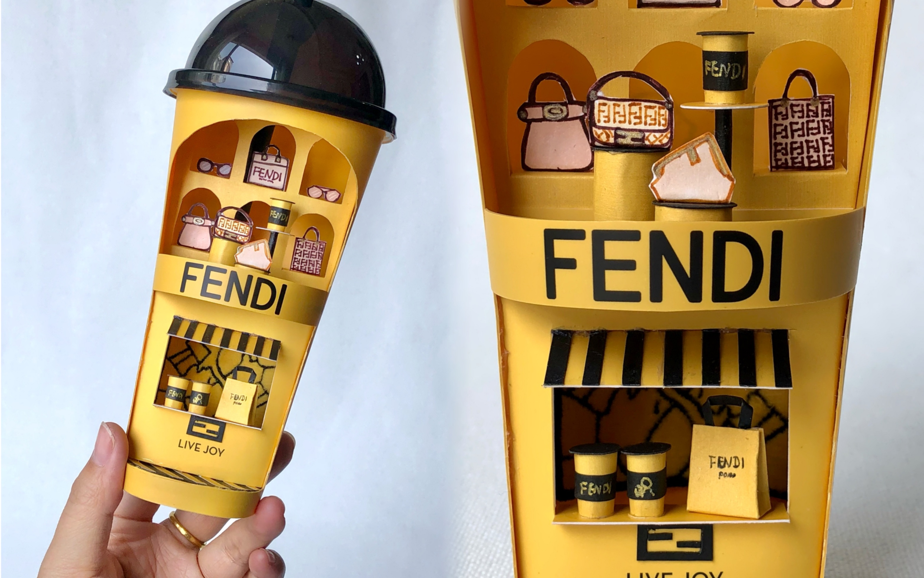 奶茶杯手工diy|喜茶fendi杯子小屋制作教程