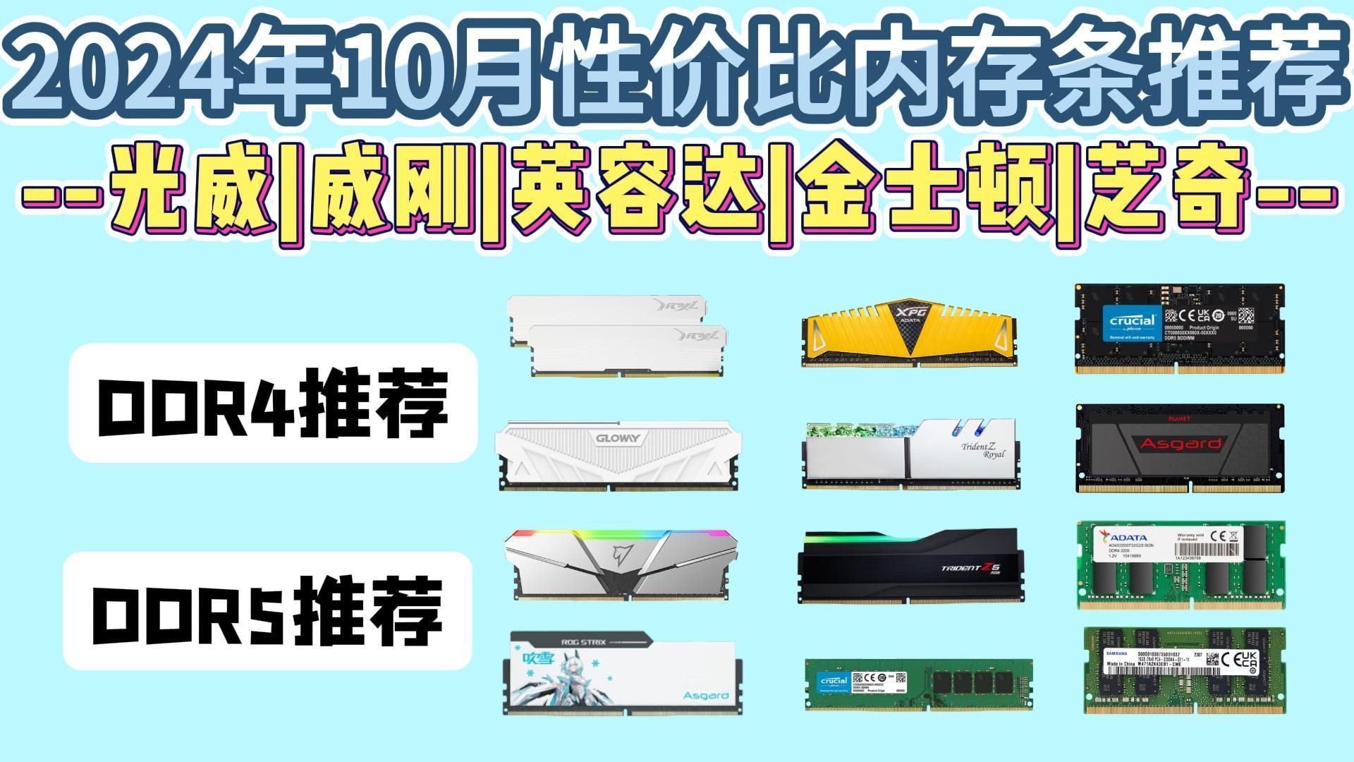 【双十一性价比内存条推荐】2024年10月内存条性价比推荐!DDR5/DDR4应该选哪个?包含精亿、毁灭者、三星、美商海盗船等品牌共22款选购推荐!哔...