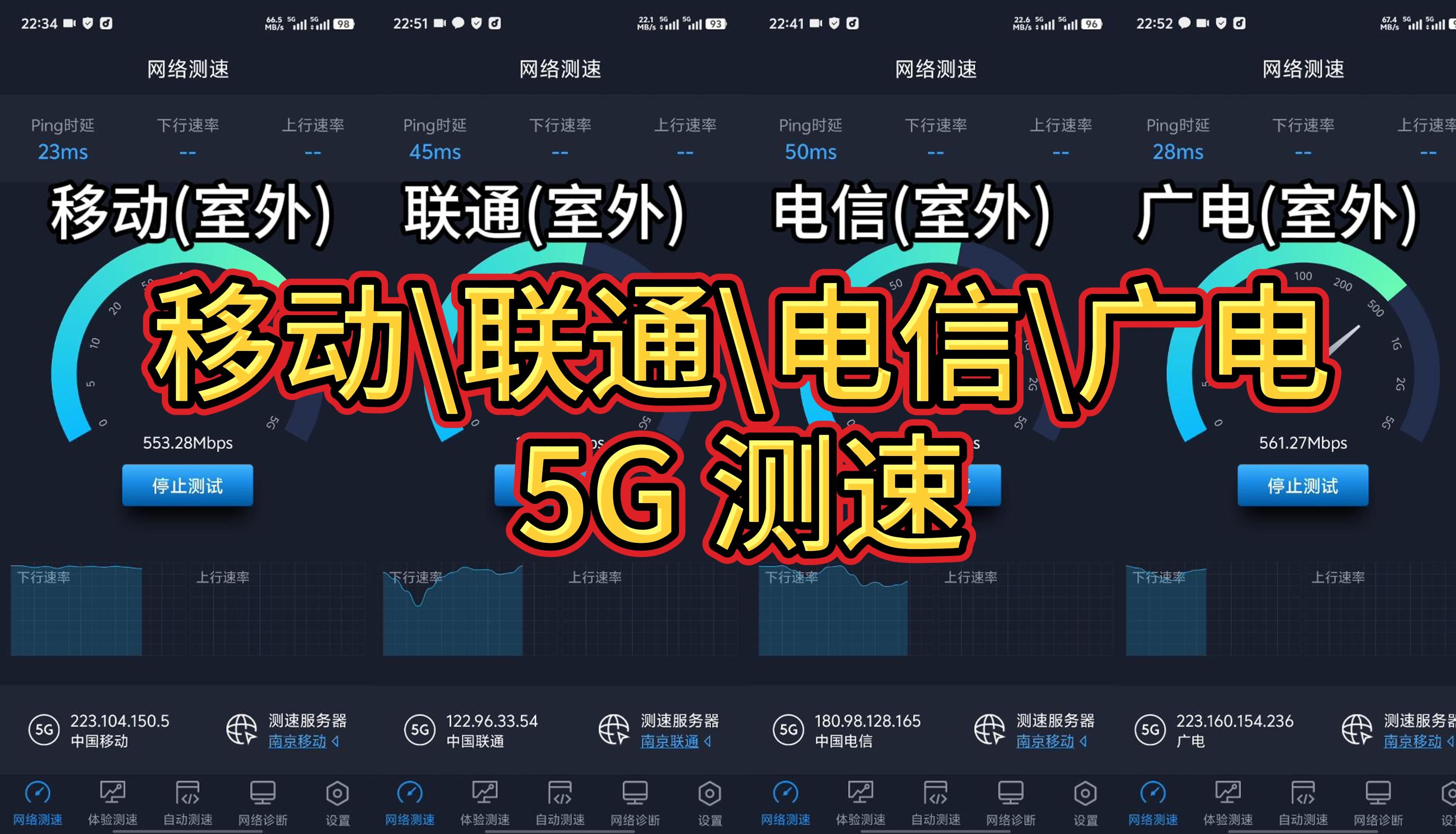移动 联通 电信 广电 5G网速对比 | 买大流量套餐提前测速,选择最适合的运营商