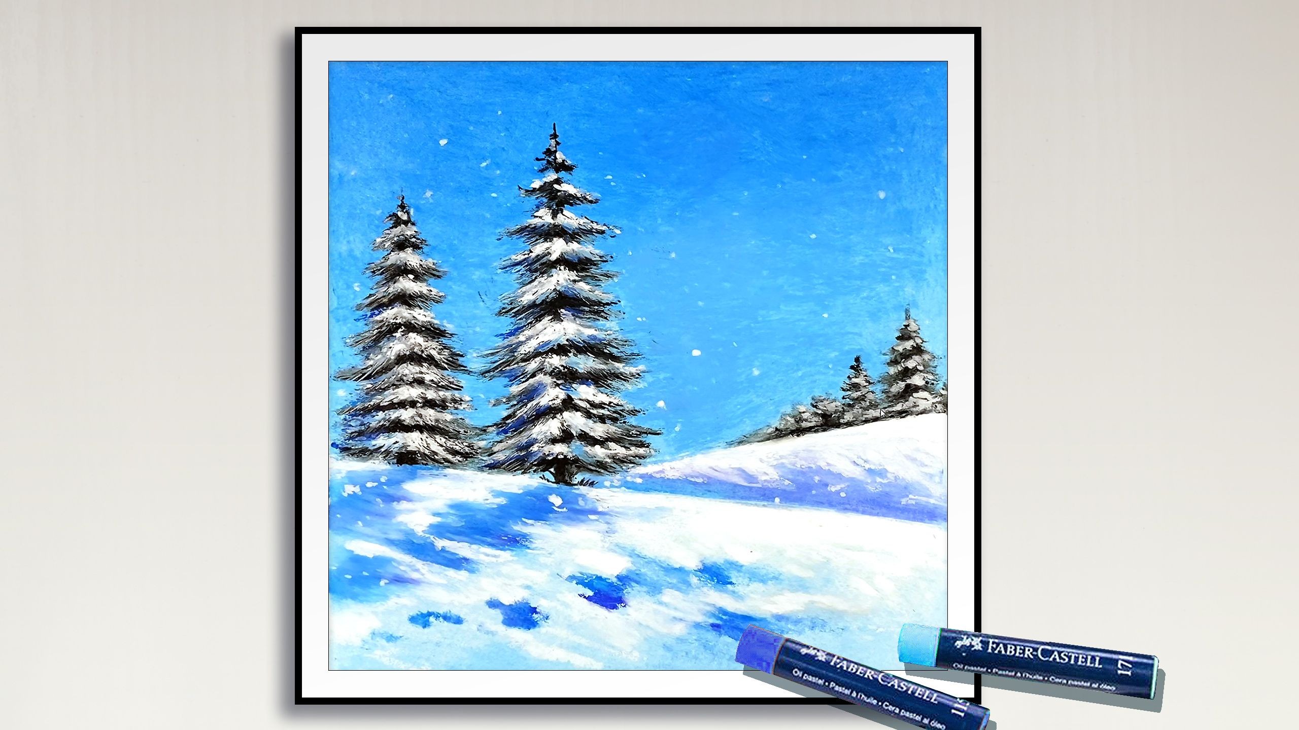 油画棒风景-用油画棒画美丽的原野雪景,完整手绘过程分享-uili的画-ui