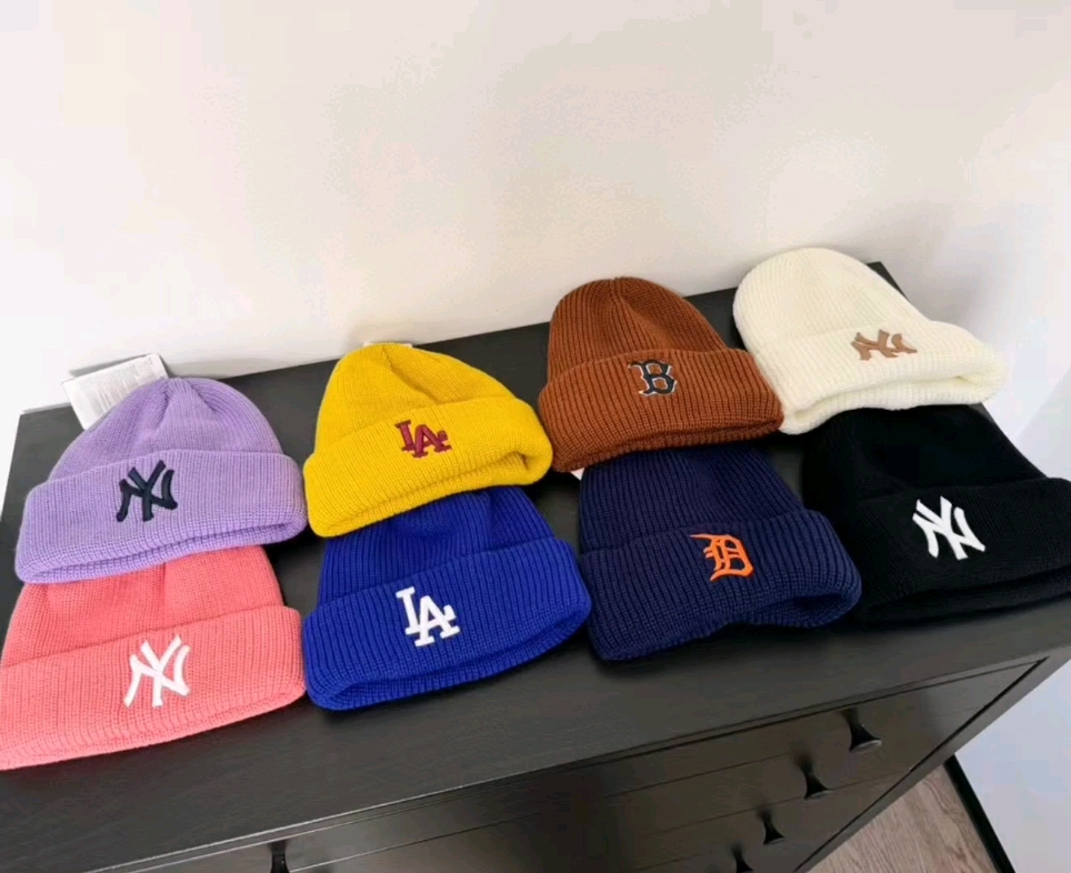 mlb新款刺绣logo休闲果冻冷帽针织帽