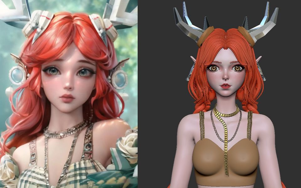 【zbrush雕刻】3d游戏人物角色建模,女性角色雕刻,零基础游戏人物模型