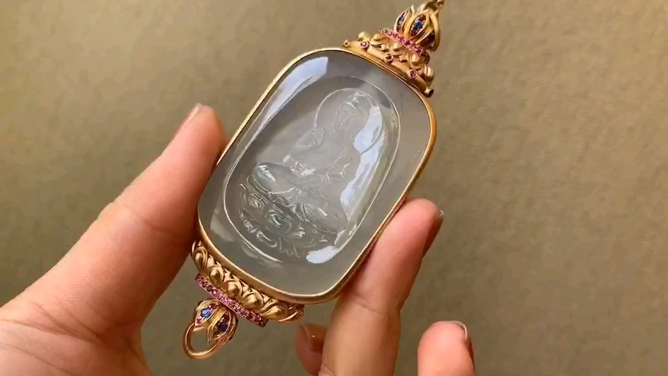 冰种翡翠古法镶嵌佛牌观音牌泰国佛牌