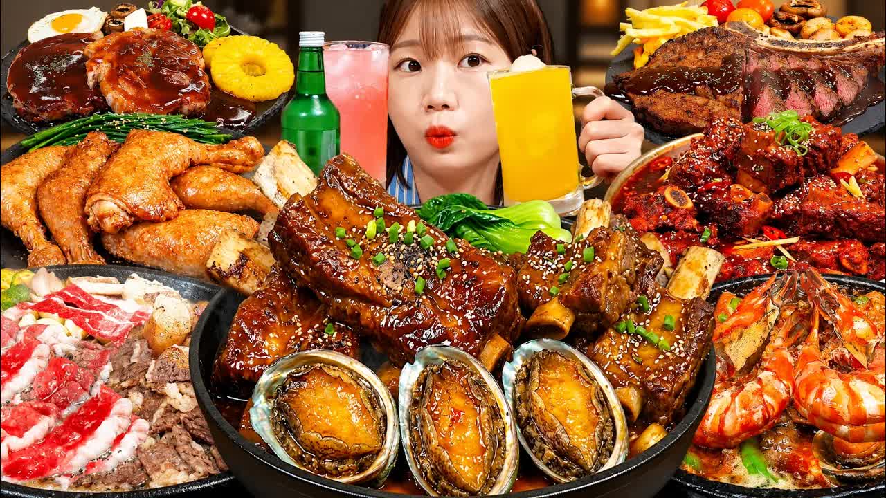 【Mizzang】字幕版韩式ASMR吃播：肉食盛宴??牛肉五花肉牛排鸡肉?