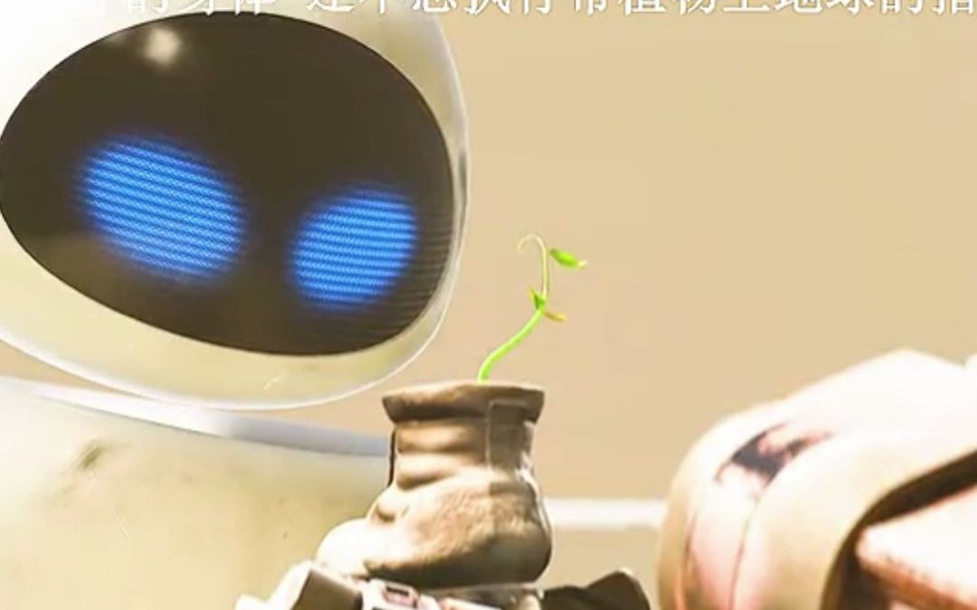 机器人总动员,瓦力拖着破碎的身体 还不忘执行带植物上地球的指令.
