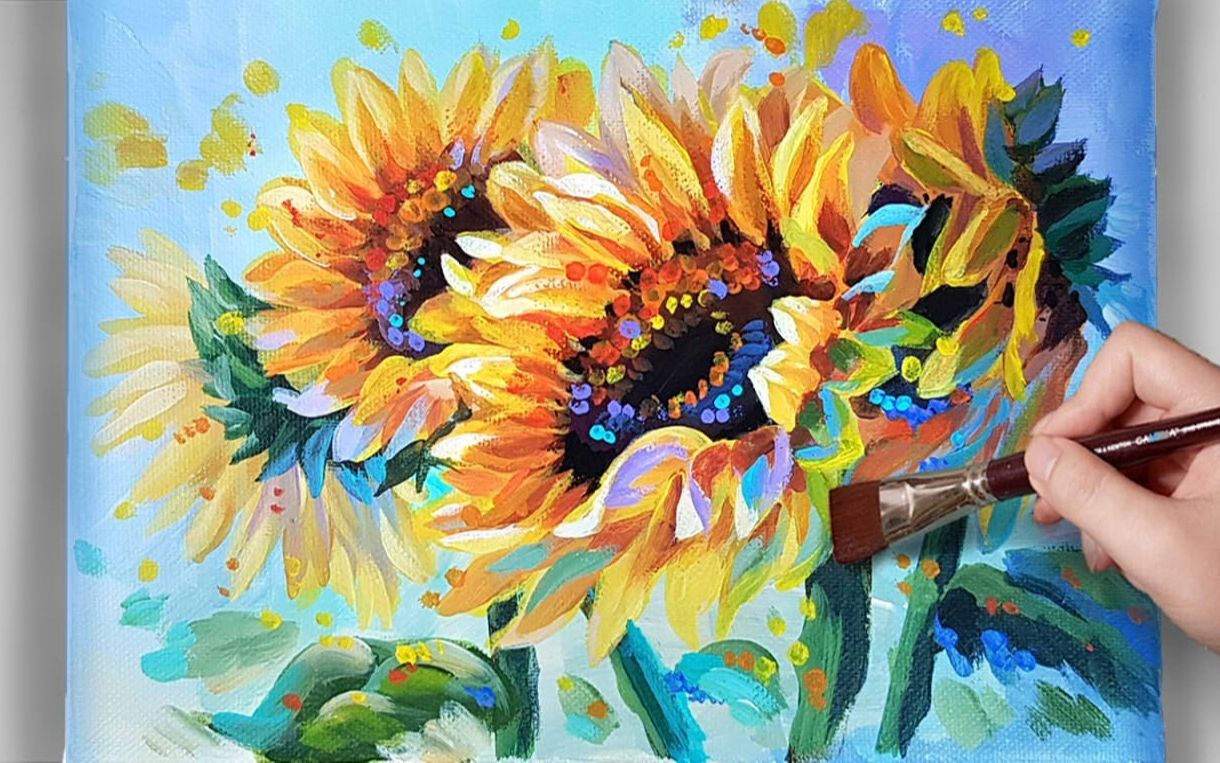 【丙烯画】【绘画教程】向日葵-acrylic painting how to paint