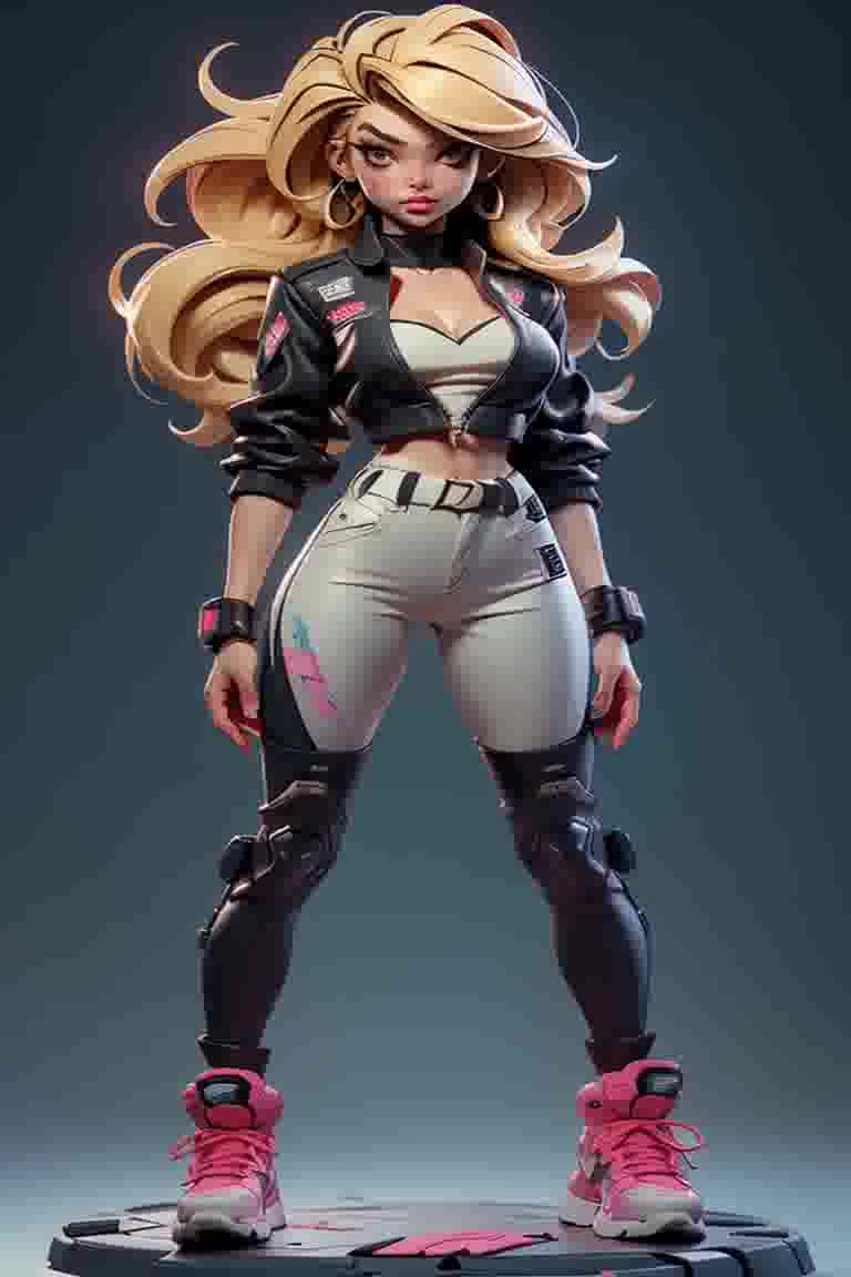 1女孩丽贝卡赛博朋克全身独自的金色辫