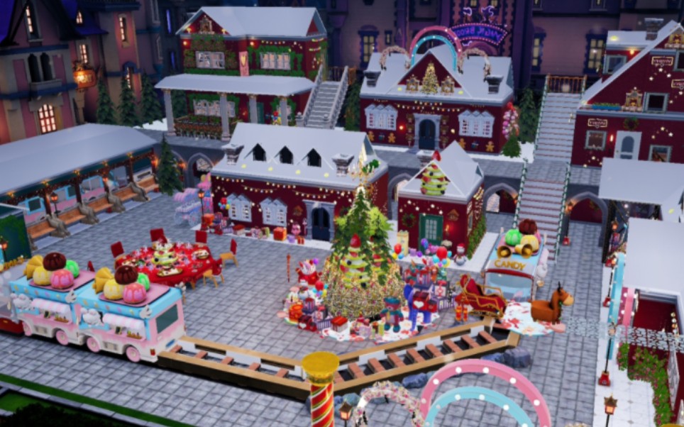 【以闪家园】雪夜圣诞镇 || 糖果列车,驯鹿雪橇,团圆餐桌,双层圣诞树