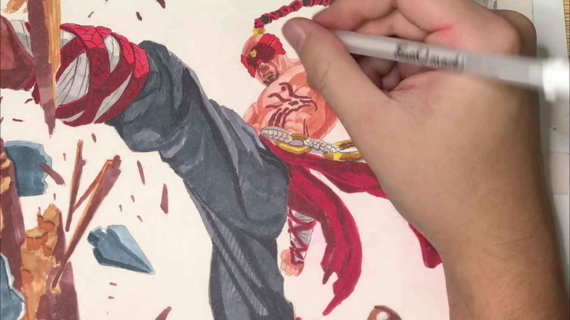 美团小哥手绘李青马克笔绘画过程