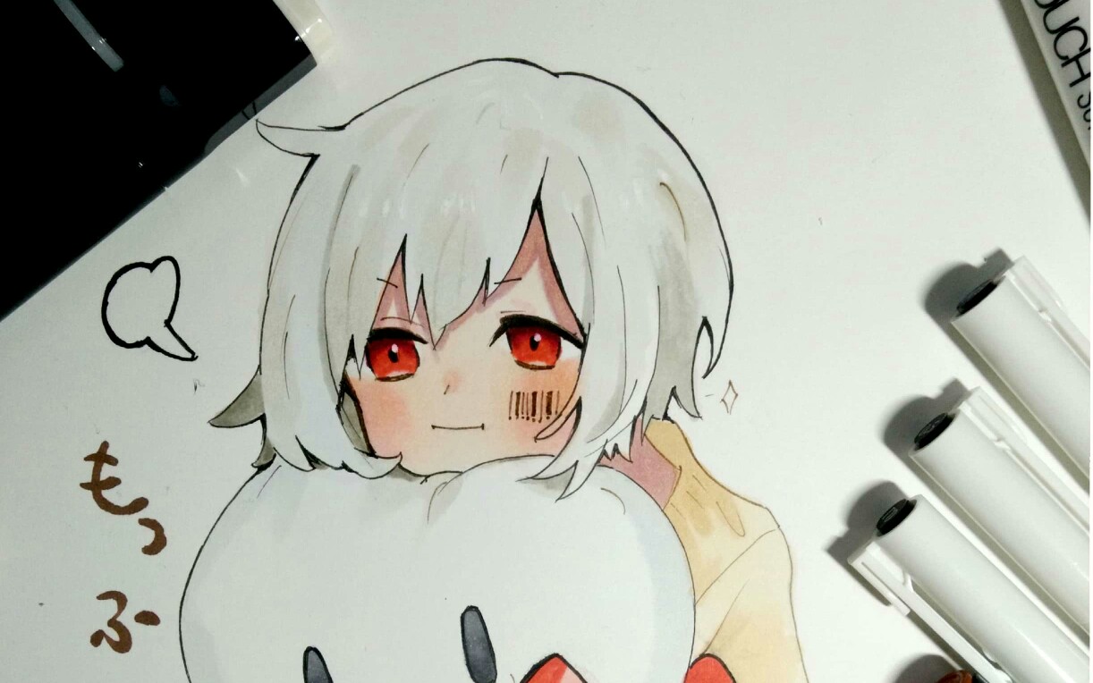 【手绘】教你画一只敲~萌~的mafumafu~(//63//)(新手向)_哔哩哔哩