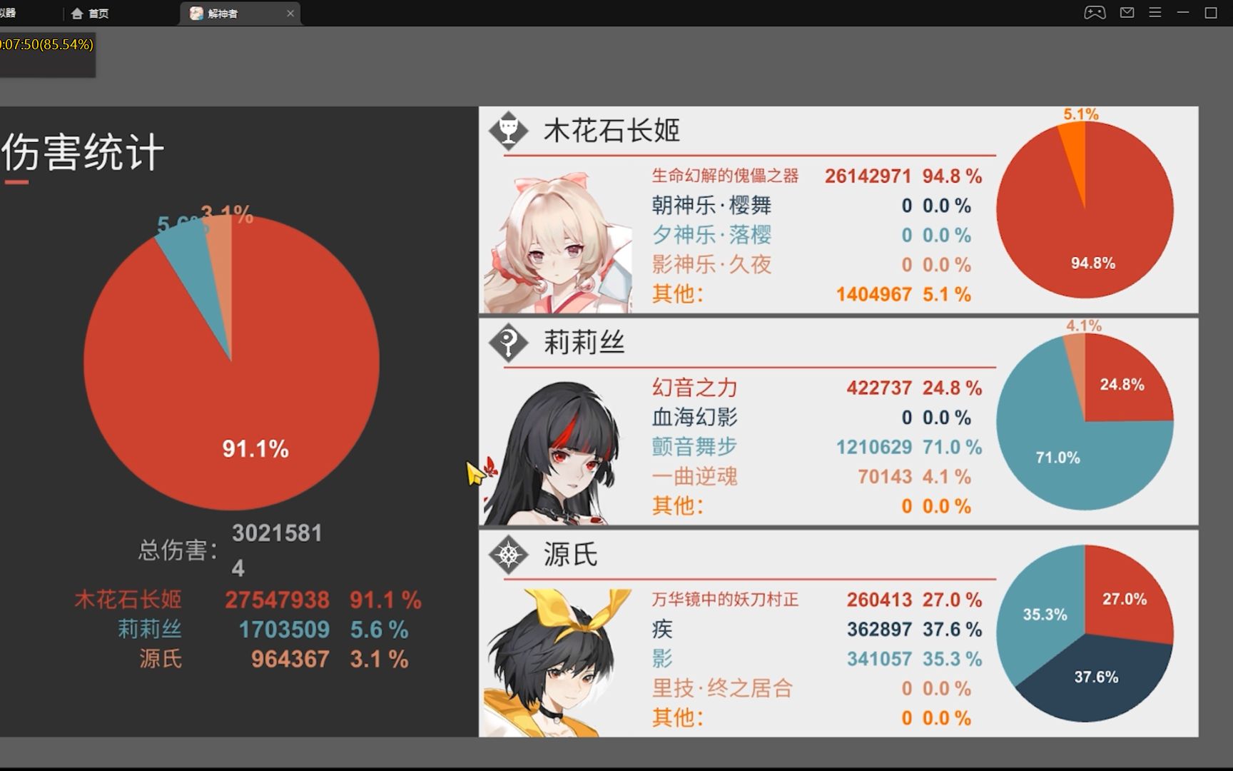 解神者 木花石长姬和莉莉丝输出对比