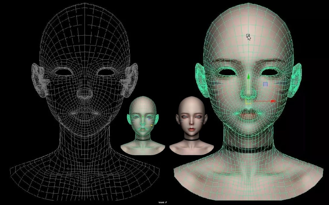 maya人物建模从拉box开始到头部五官完整布线