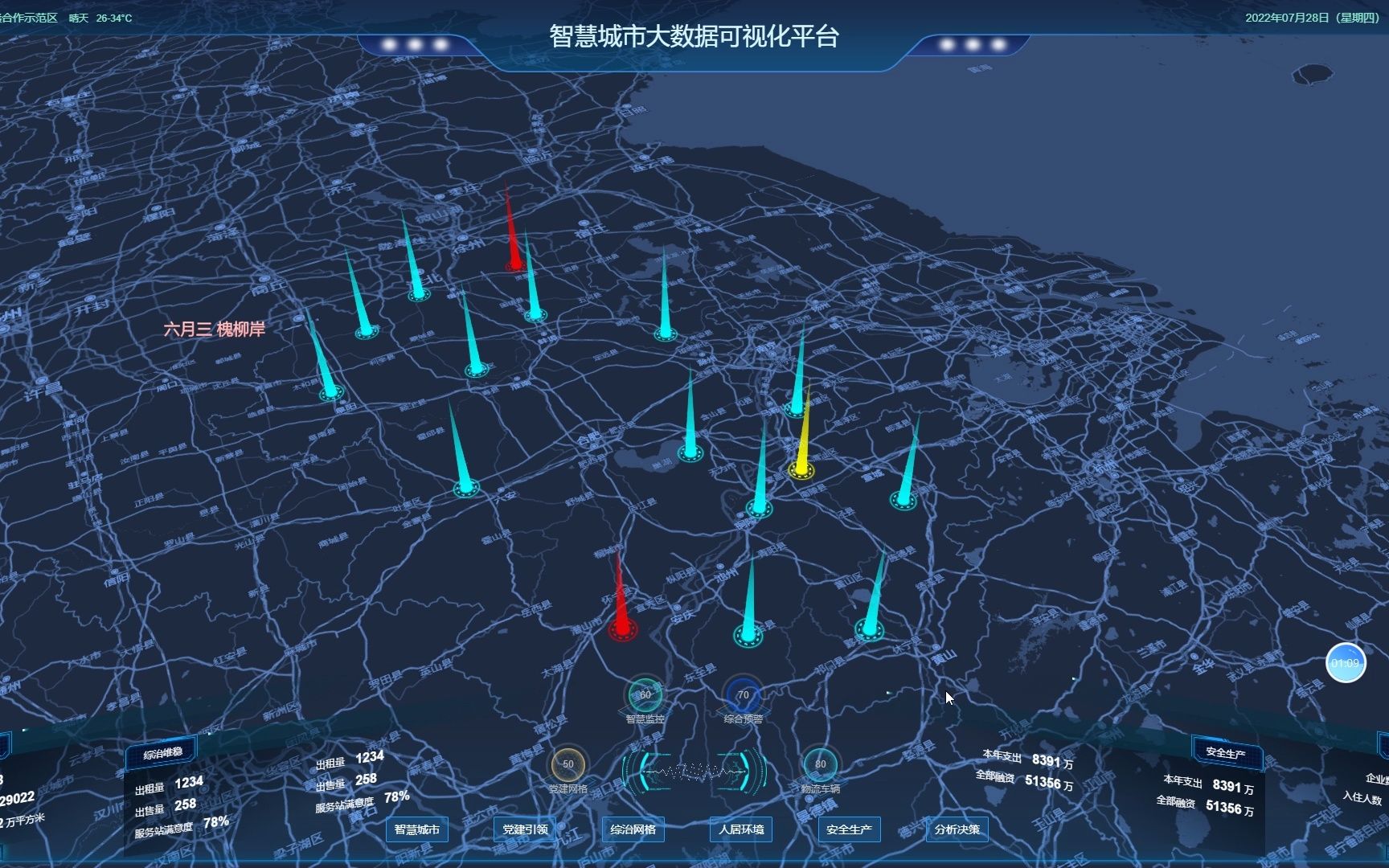 听风雨丶| 3D智慧城市可视化大数据平台 蓝色底图功能效果哔哩哔哩bilibili