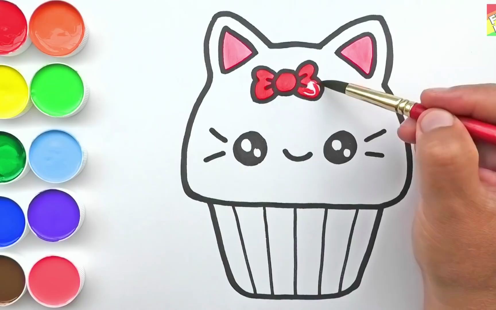 【996996简笔水彩画96】教你画甜点猫咪然后上色~超级简单的