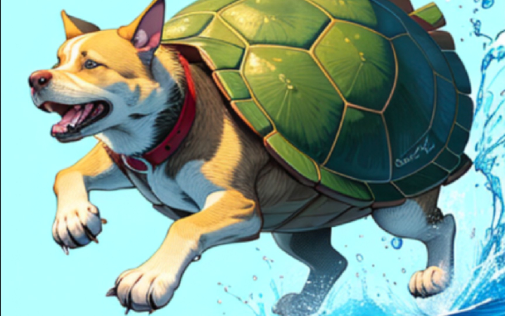 免费的ai绘画,一只狗骑着乌龟跑.