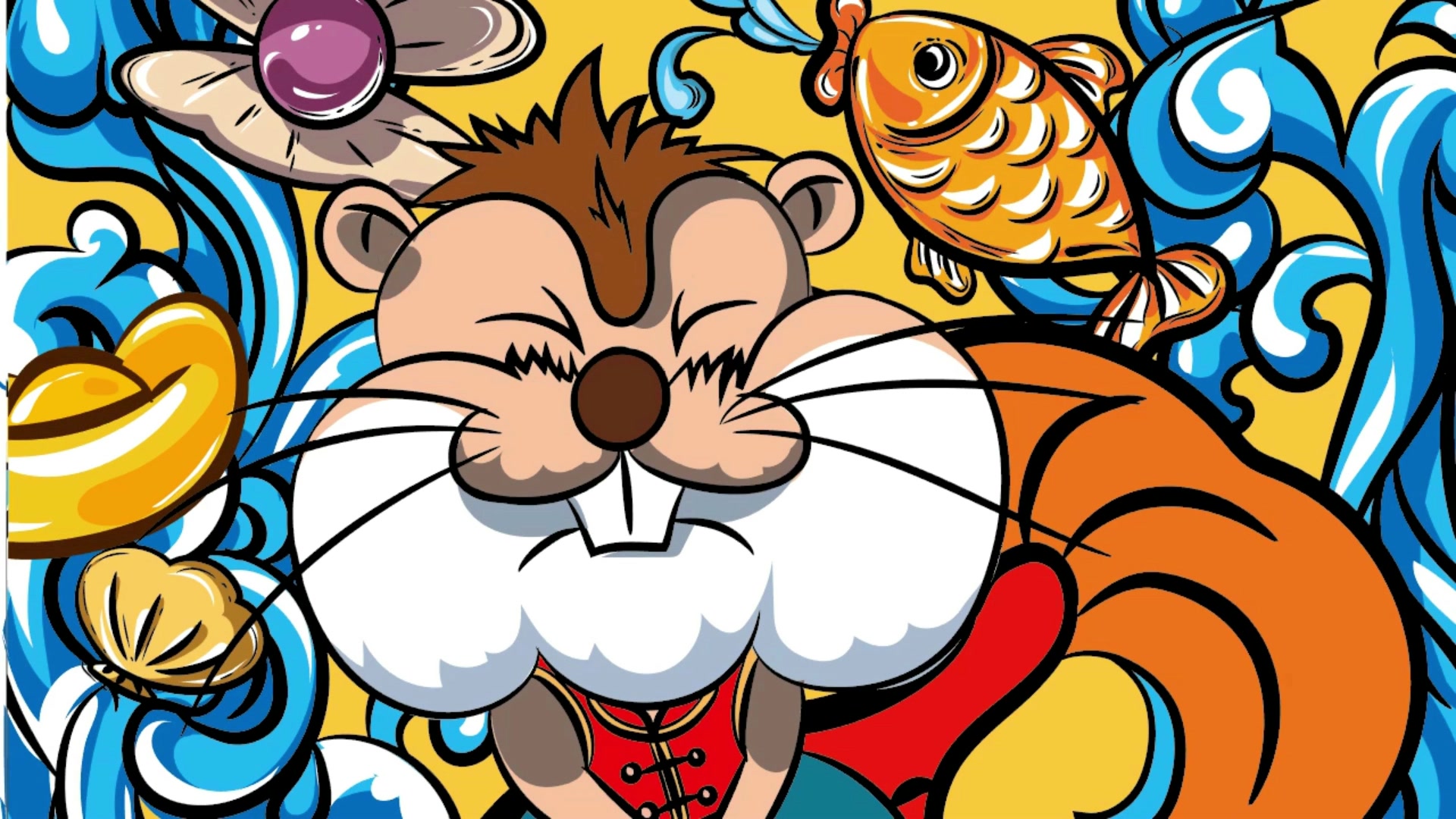 ai 插画教程(ai笔刷绘画上色过程)《年年有鱼》鼠年国潮插画!