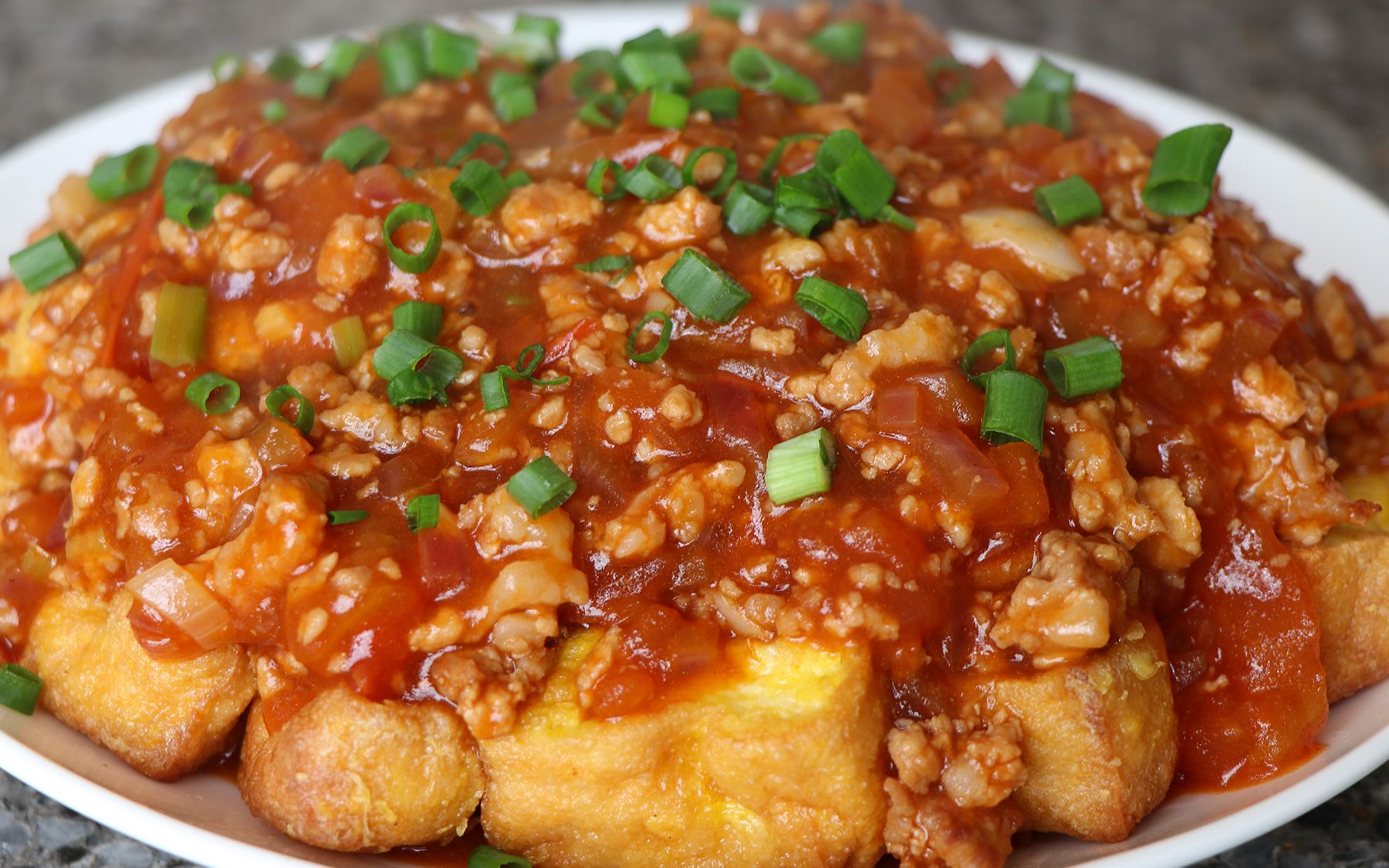 茄汁肉末豆腐卜的做法,老少皆宜,酸甜开胃特别的好吃