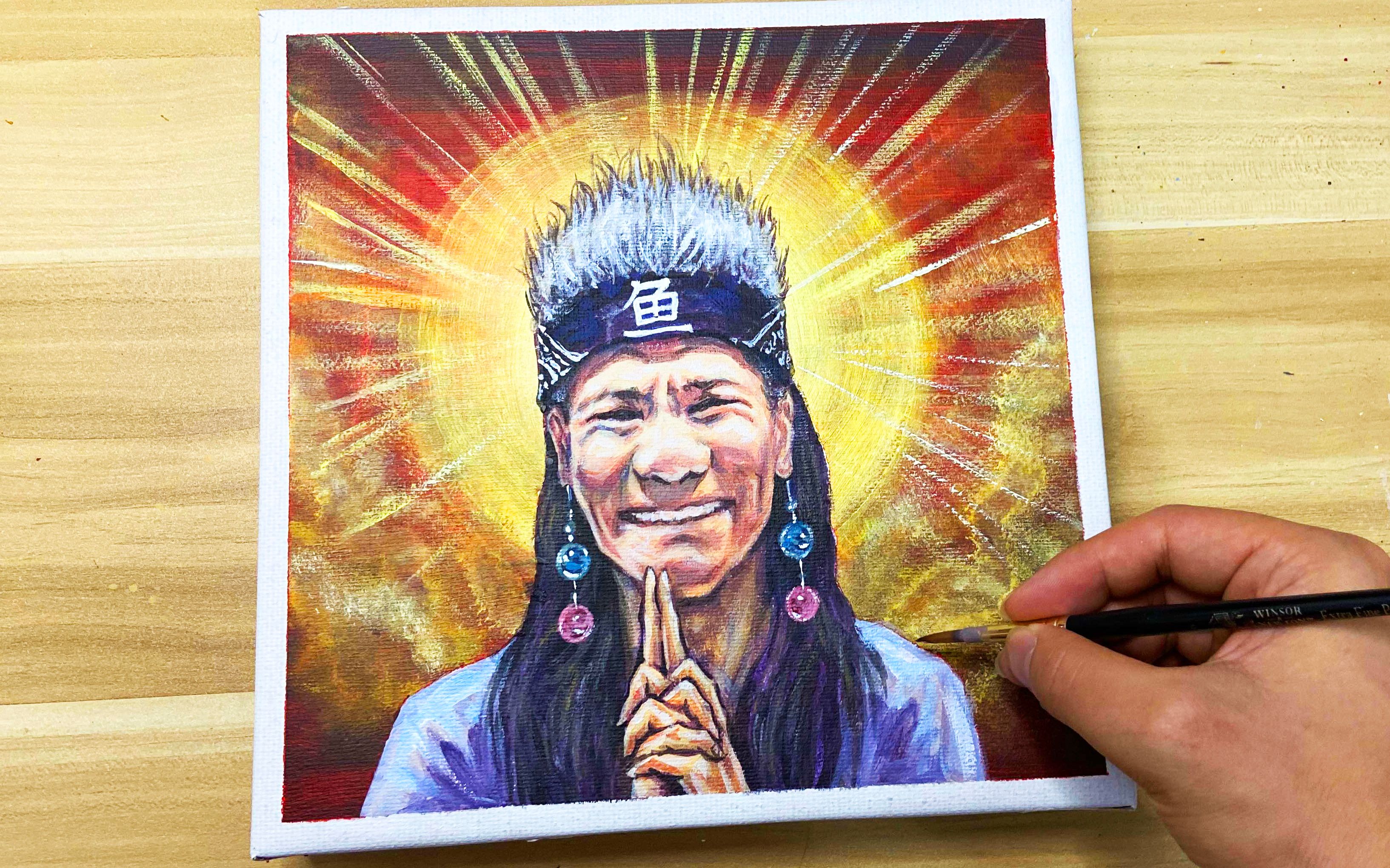 王雷 卖鱼哥 色彩丙烯肖像绘画