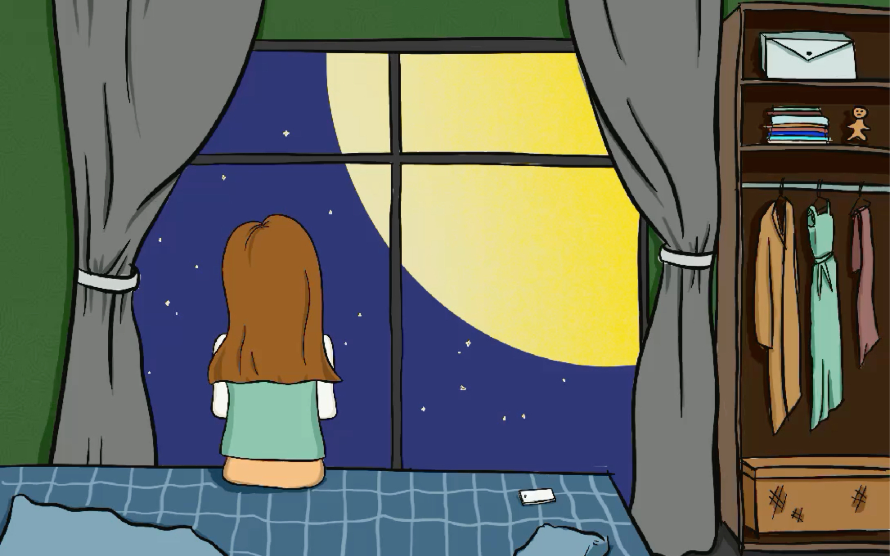 窗前女孩看月亮的图片图片