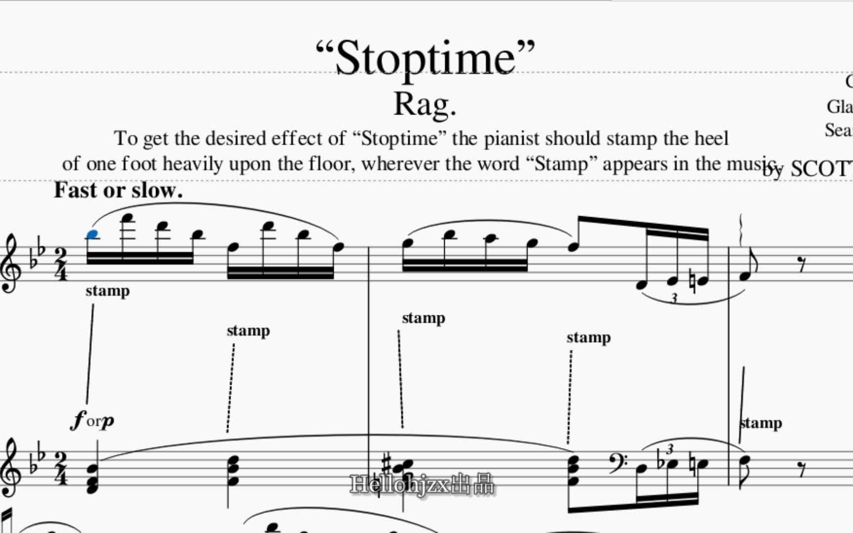 [图]乔普林：《“停顿的时刻”雷格（降B大调） 》-Scott Joplin：Stoptime Rag（1910年出版的经典拉格泰姆作品）