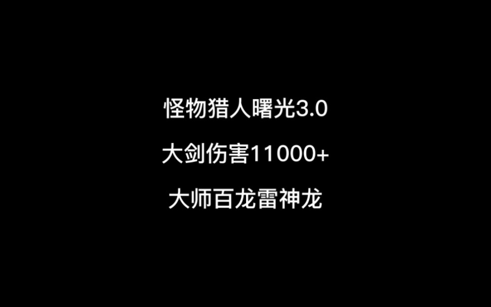 曙光3.0大剑大师百龙雷神龙,伤害11000+,配装见主页往期视频.怪物猎人