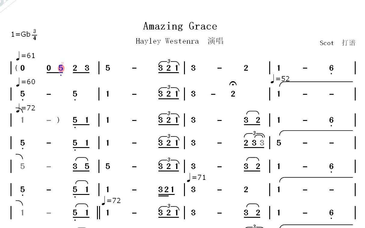 [图]Amazing Grace（奇异恩典）-- Hayley Westenra演唱--动态简谱