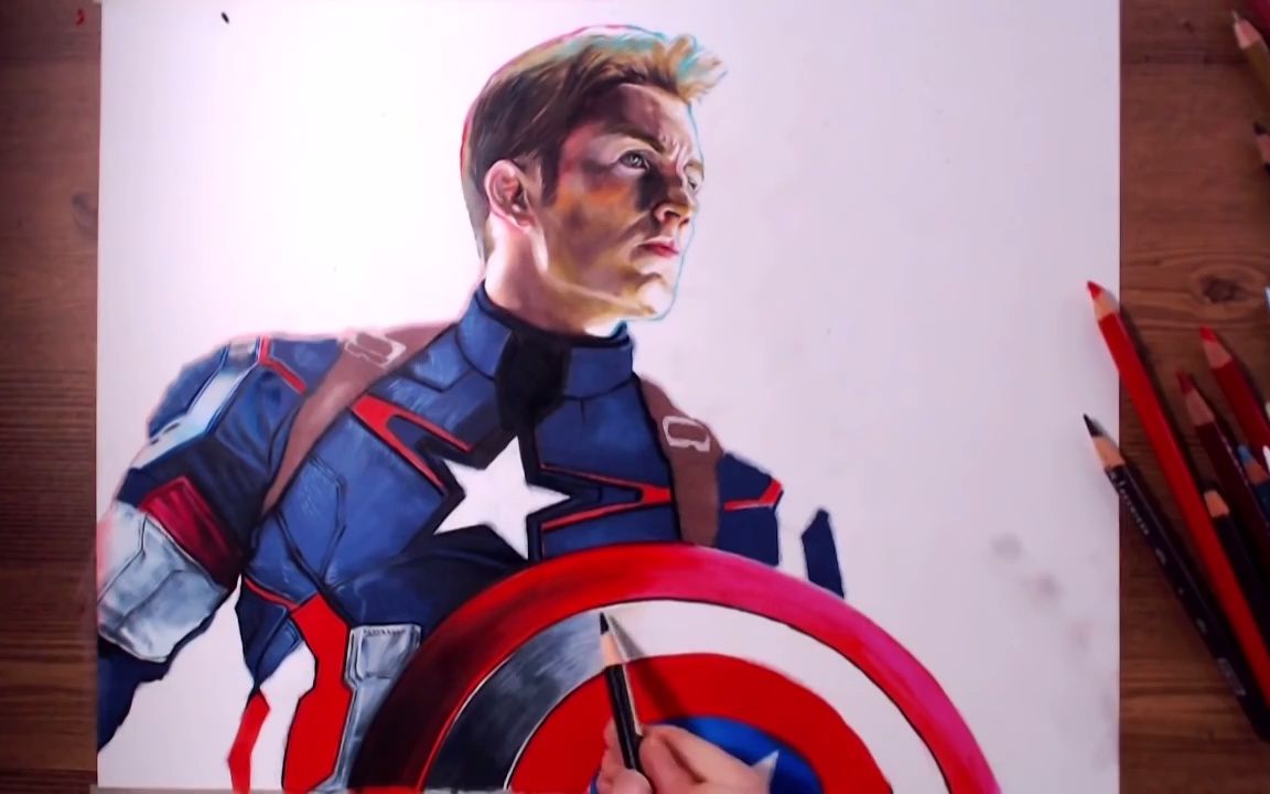 韩国大佬drawholic,彩铅绘画美国队长全过程!