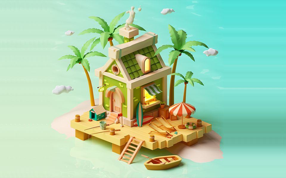 【maya场景建模】水上房子卡通模型制作,场景模型项目规范详解