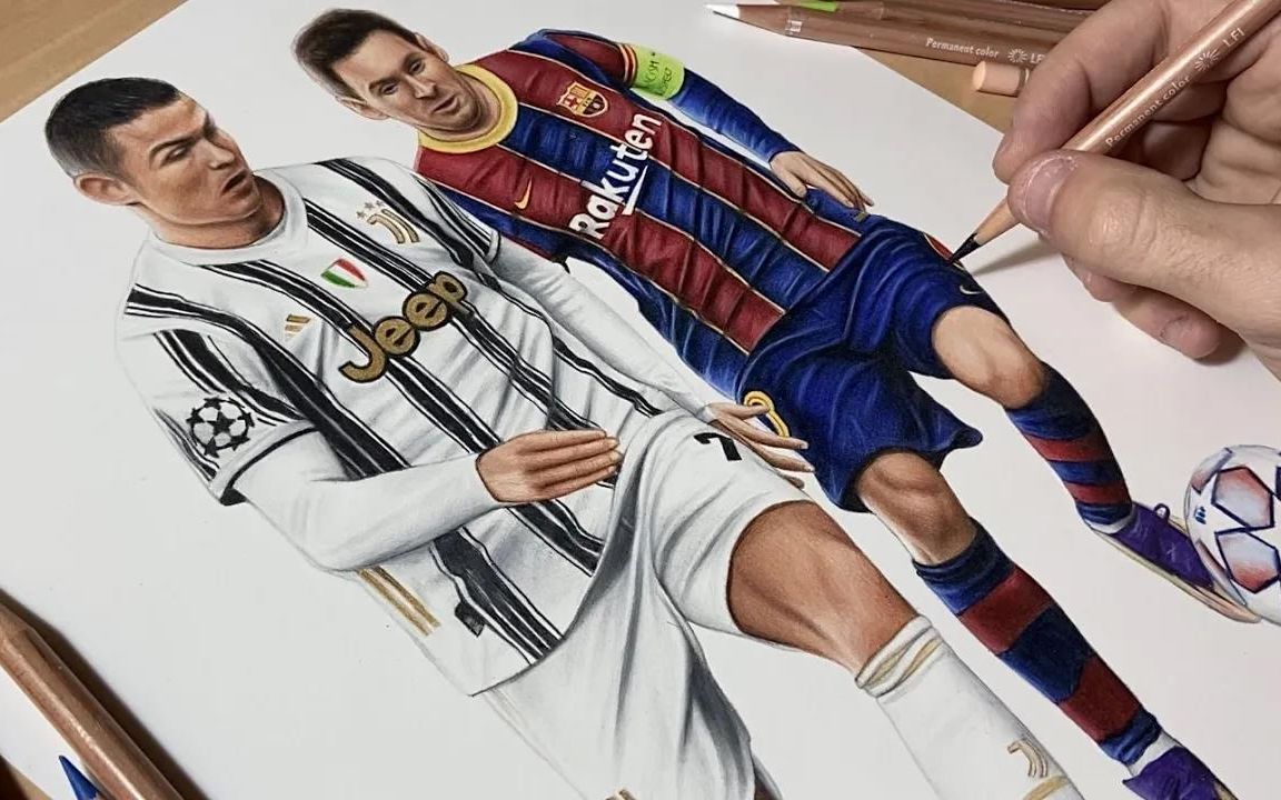 绘画c罗vs梅西2021davidezezzaart