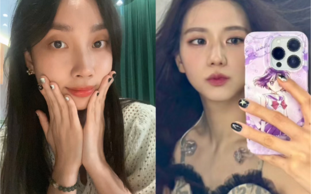 当我get到了金智秀的同款黑色甜酷美甲