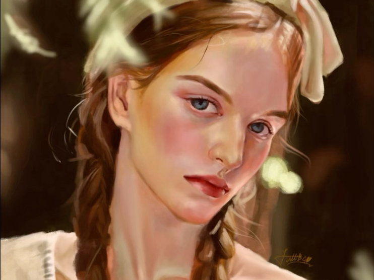 厚涂-带蝴蝶结的少女