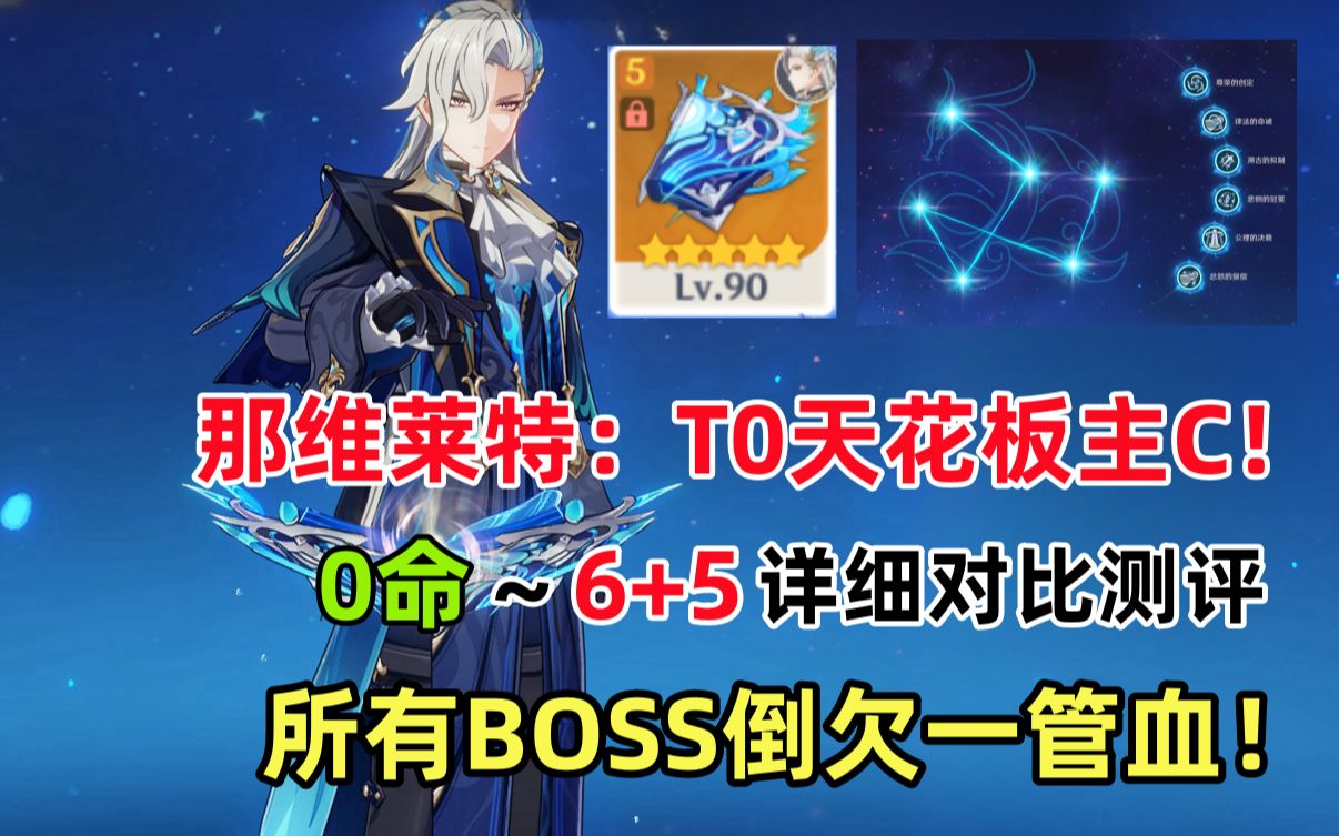 【原神】那维莱特:T0天花板主C!周本BOSS倒欠我一管血!0命~6+5详细对比评测手机游戏热门视频