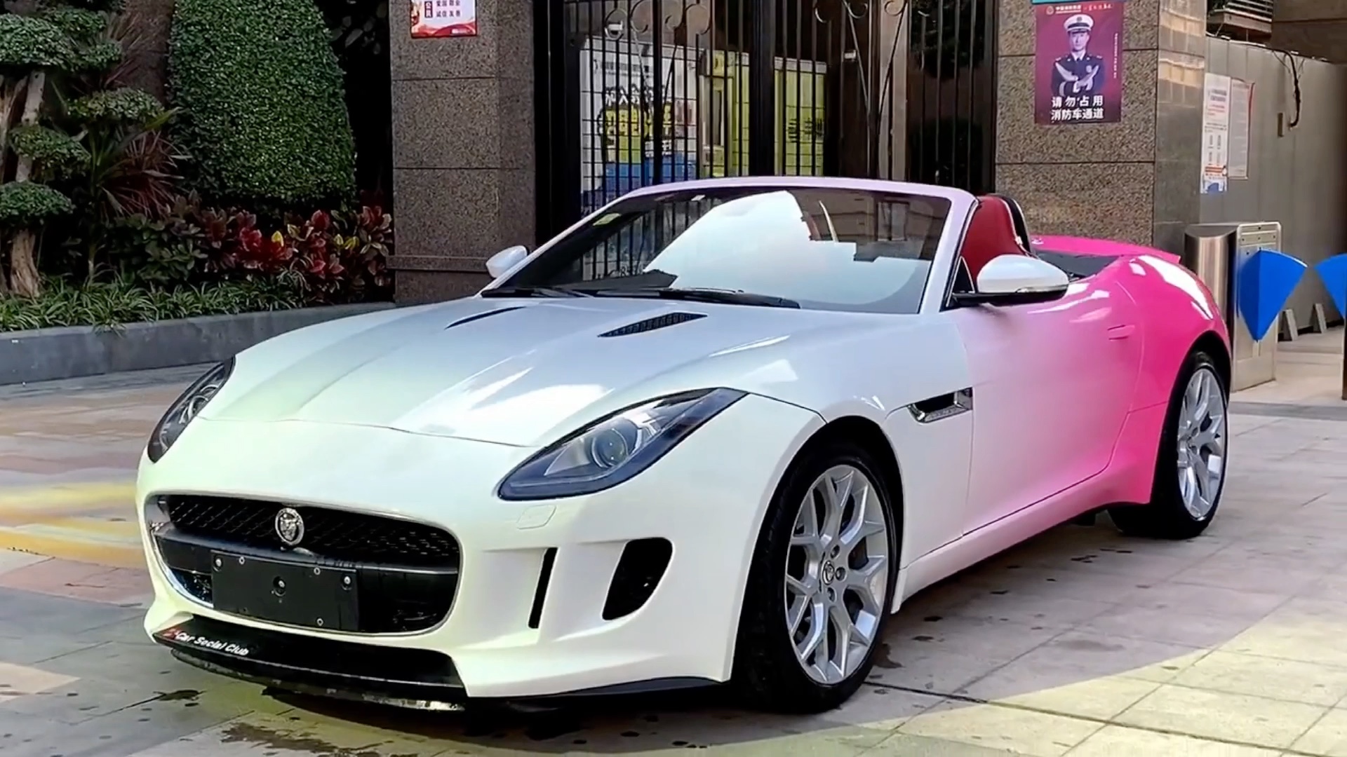 敞篷捷豹ftype车身改色贴膜,漆面白粉渐变改色效果,非常有个性哦_哔哩